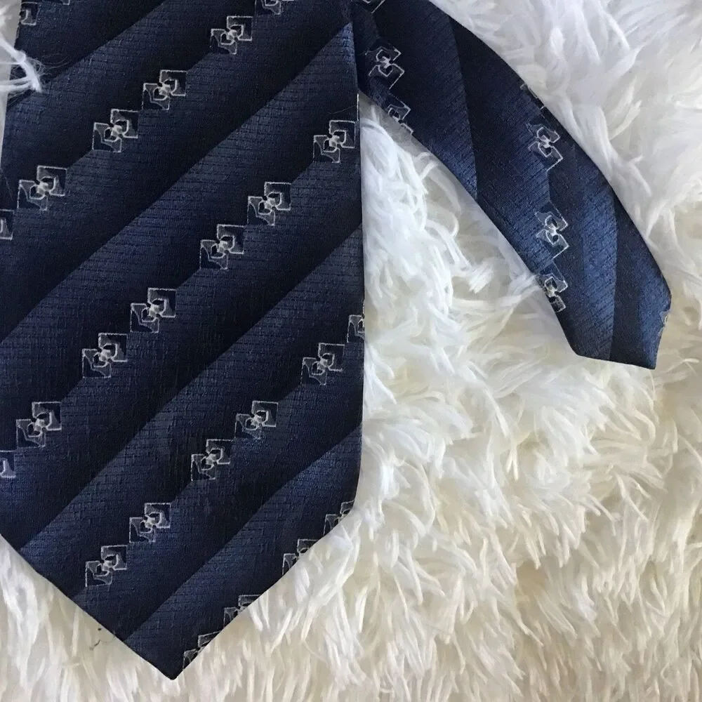 David Taylor Neck Tie Blue Geometric Stripe 3.5 Inches Wide